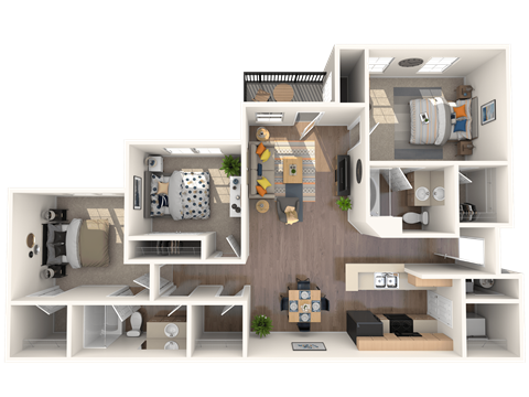 Villas at Princeton Lakes apartments in Atlanta Georgia photo of a floor plan of a 3 bedroom apartment